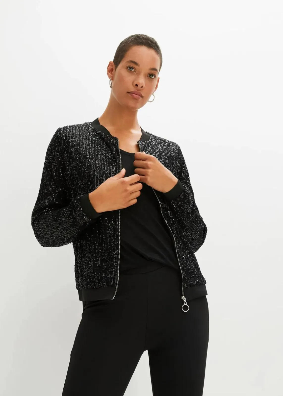 bonprix Jacken & Mäntel|Bekleidung·Hosen^Pailletten-Blouson schwarz