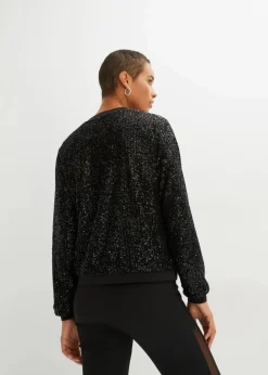 bonprix Jacken & Mäntel|Bekleidung·Hosen^Pailletten-Blouson schwarz