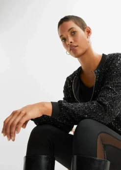 bonprix Jacken & Mäntel|Bekleidung·Hosen^Pailletten-Blouson schwarz