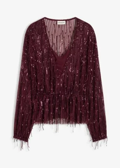bonprix Blusen & Tuniken|Bekleidung·Jacken & Mäntel^Pailletten-Bluse mit Fransen weinrot