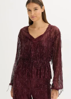 bonprix Blusen & Tuniken|Bekleidung·Jacken & Mäntel^Pailletten-Bluse mit Fransen weinrot