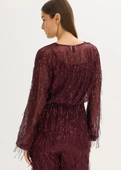 bonprix Blusen & Tuniken|Bekleidung·Jacken & Mäntel^Pailletten-Bluse mit Fransen weinrot