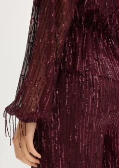 bonprix Blusen & Tuniken|Bekleidung·Jacken & Mäntel^Pailletten-Bluse mit Fransen weinrot