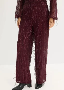 bonprix Hosen|Bekleidung·Kleider^Paillettenhose mit Fransen weinrot