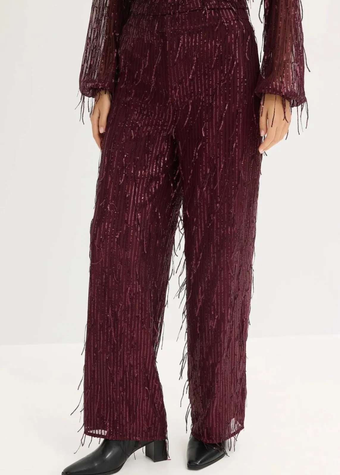 bonprix Hosen|Bekleidung·Kleider^Paillettenhose mit Fransen weinrot