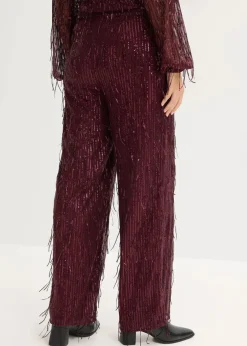 bonprix Hosen|Bekleidung·Kleider^Paillettenhose mit Fransen weinrot