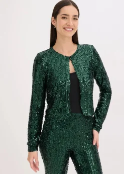 bonprix Bekleidung·Hosen|Zweiteiler & Sets^Pailletten-Jacke tiefgrün