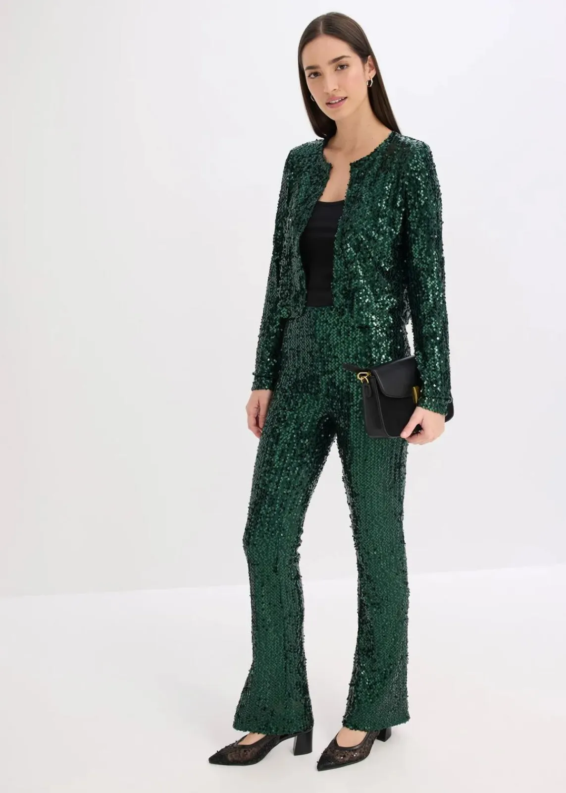 bonprix Bekleidung·Hosen|Zweiteiler & Sets^Pailletten-Jacke tiefgrün