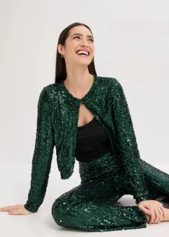 bonprix Bekleidung·Hosen|Zweiteiler & Sets^Pailletten-Jacke tiefgrün
