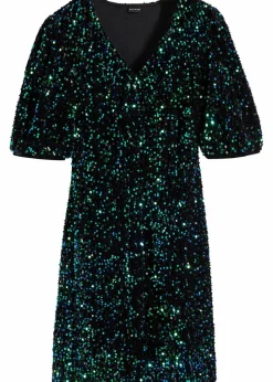 bonprix Bekleidung·Pullover & Strickjacken^Paillettenkleid schwarz/blaugrün