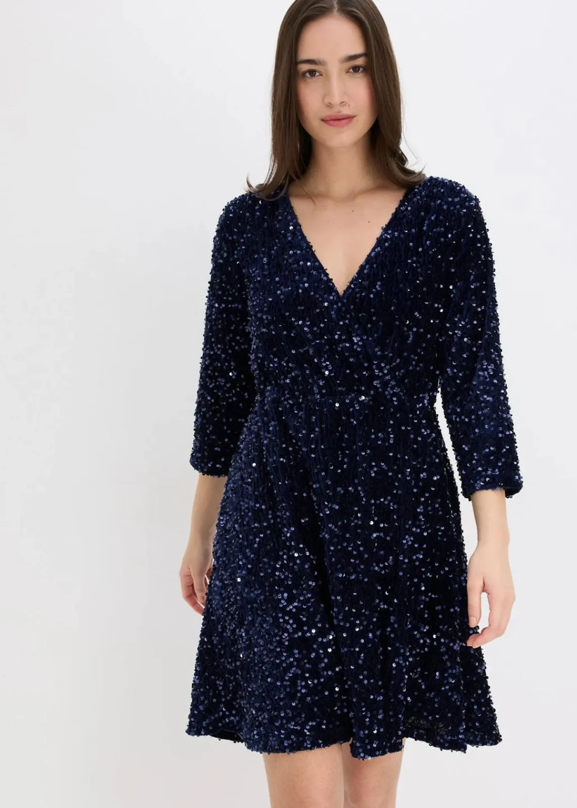 bonprix Kleider|Bekleidung·Pullover & Strickjacken^Paillettenkleid dunkelblau