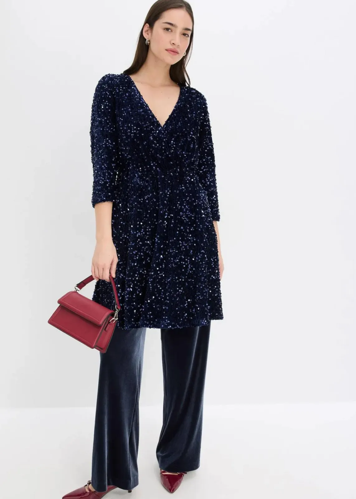 bonprix Kleider|Bekleidung·Pullover & Strickjacken^Paillettenkleid dunkelblau