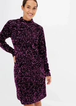 bonprix Kleider|Bekleidung·Pullover & Strickjacken^Paillettenkleid schwarz/pink