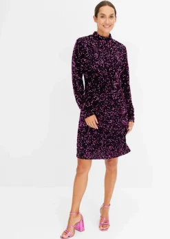 bonprix Kleider|Bekleidung·Pullover & Strickjacken^Paillettenkleid schwarz/pink