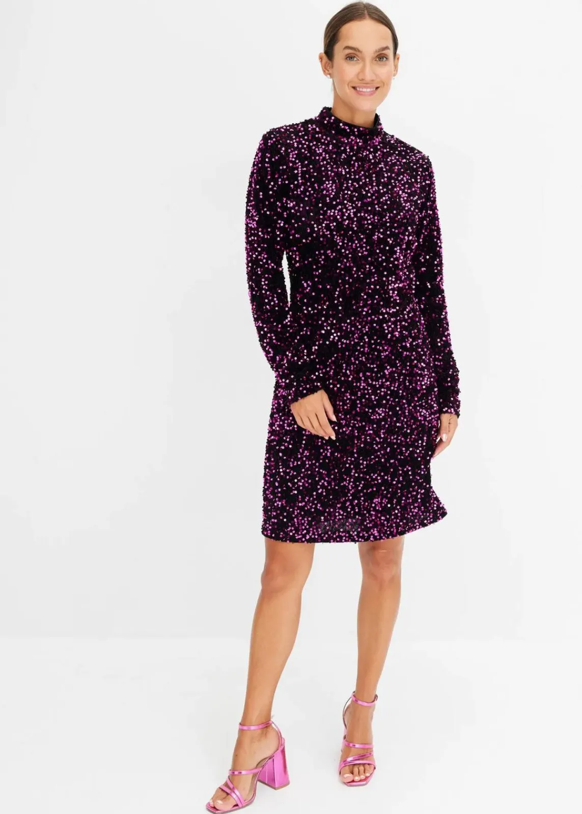 bonprix Kleider|Bekleidung·Pullover & Strickjacken^Paillettenkleid schwarz/pink