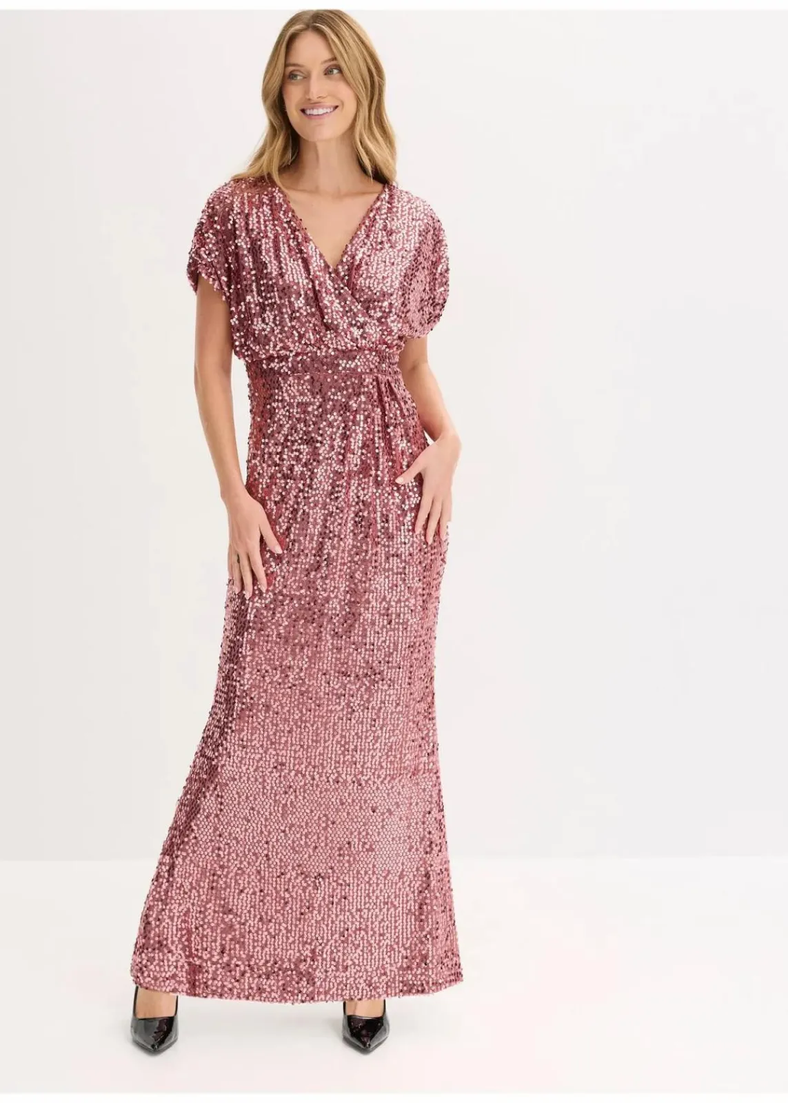bonprix Bekleidung·Pullover & Strickjacken|Festliche Mode^Paillettenkleid dunkelrose