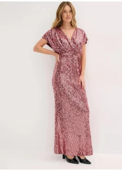 bonprix Bekleidung·Pullover & Strickjacken|Festliche Mode^Paillettenkleid dunkelrose