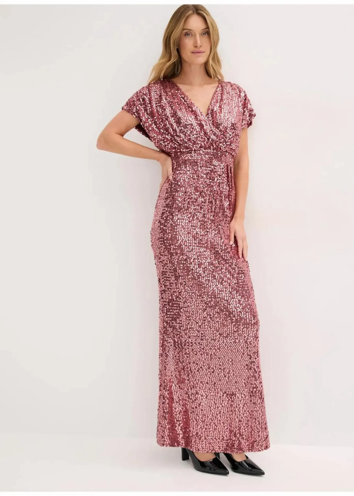 bonprix Bekleidung·Pullover & Strickjacken|Festliche Mode^Paillettenkleid dunkelrose