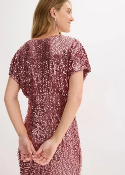 bonprix Bekleidung·Pullover & Strickjacken|Festliche Mode^Paillettenkleid dunkelrose