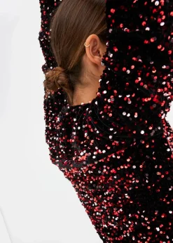 bonprix Kleider^Paillettenkleid schwarz/rot/pink