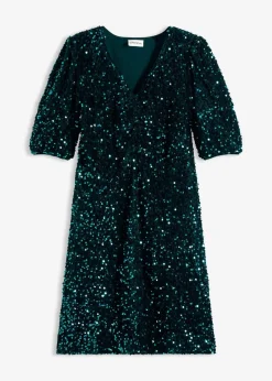 bonprix Bekleidung·Pullover & Strickjacken^Paillettenkleid dunkelgrün