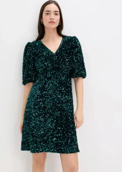 bonprix Bekleidung·Pullover & Strickjacken^Paillettenkleid dunkelgrün