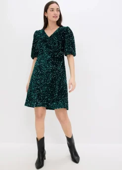 bonprix Bekleidung·Pullover & Strickjacken^Paillettenkleid dunkelgrün