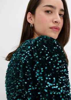 bonprix Bekleidung·Pullover & Strickjacken^Paillettenkleid dunkelgrün
