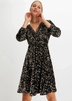 bonprix Bekleidung·Pullover & Strickjacken|Kleider^Paillettenkleid schwarz/roségoldfarben