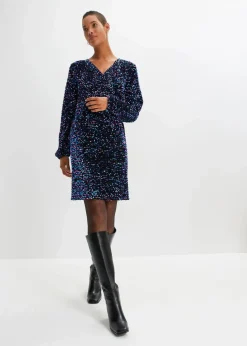bonprix Kleider^Paillettenkleid schwarz/pink/türkis