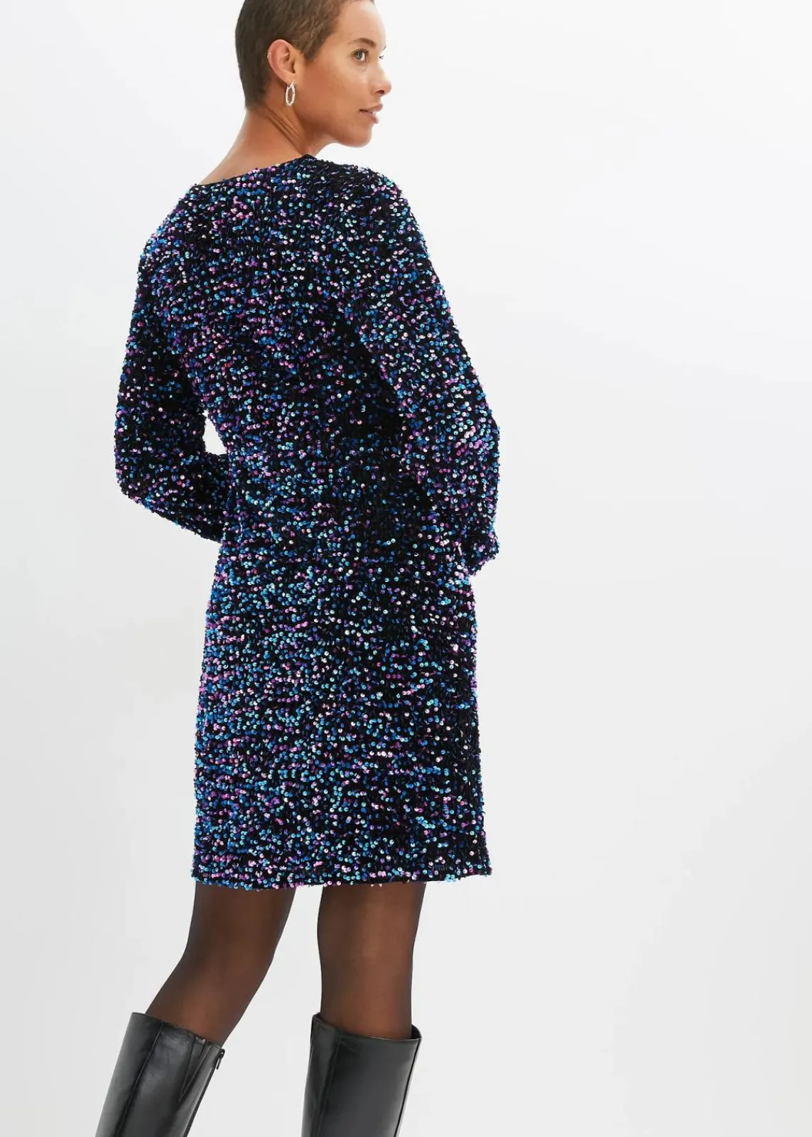 bonprix Kleider^Paillettenkleid schwarz/pink/türkis