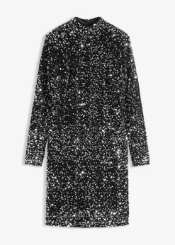 bonprix Bekleidung·Pullover & Strickjacken|Kleider^Paillettenkleid schwarz/silber