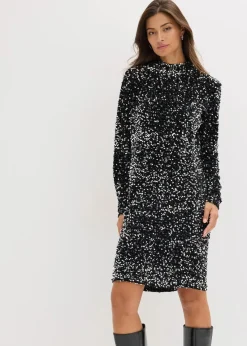 bonprix Bekleidung·Pullover & Strickjacken|Kleider^Paillettenkleid schwarz/silber
