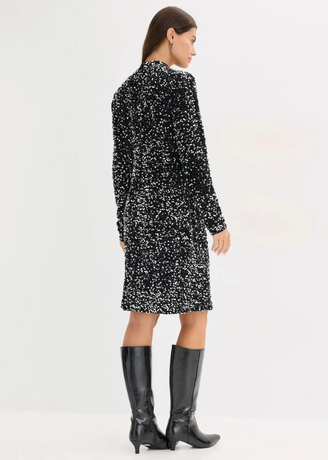 bonprix Bekleidung·Pullover & Strickjacken|Kleider^Paillettenkleid schwarz/silber