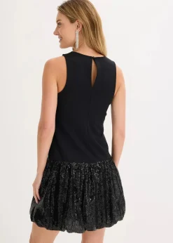 bonprix Bekleidung·Pullover & Strickjacken|Nachhaltigere Materialien^Paillettenkleid aus bequemen Punto di Roma schwarz