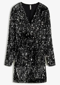 bonprix Kurzgrößen|Bekleidung·Pullover & Strickjacken^Paillettenkleid aus softem Samt schwarz