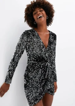 bonprix Kurzgrößen|Bekleidung·Pullover & Strickjacken^Paillettenkleid aus softem Samt schwarz