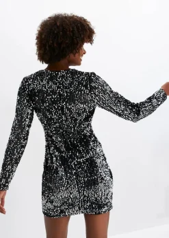 bonprix Kurzgrößen|Bekleidung·Pullover & Strickjacken^Paillettenkleid aus softem Samt schwarz