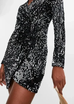 bonprix Kurzgrößen|Bekleidung·Pullover & Strickjacken^Paillettenkleid aus softem Samt schwarz