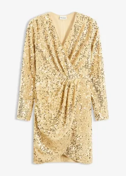 bonprix Kleider|Kurzgrößen^Paillettenkleid aus softem Samt gold