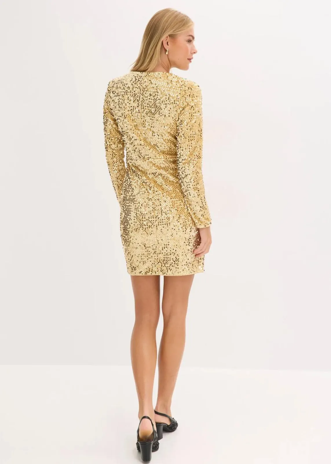 bonprix Kleider|Kurzgrößen^Paillettenkleid aus softem Samt gold