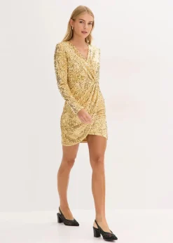 bonprix Kleider|Kurzgrößen^Paillettenkleid aus softem Samt gold