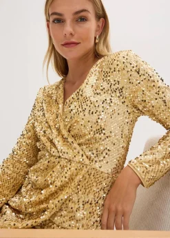 bonprix Kleider|Kurzgrößen^Paillettenkleid aus softem Samt gold