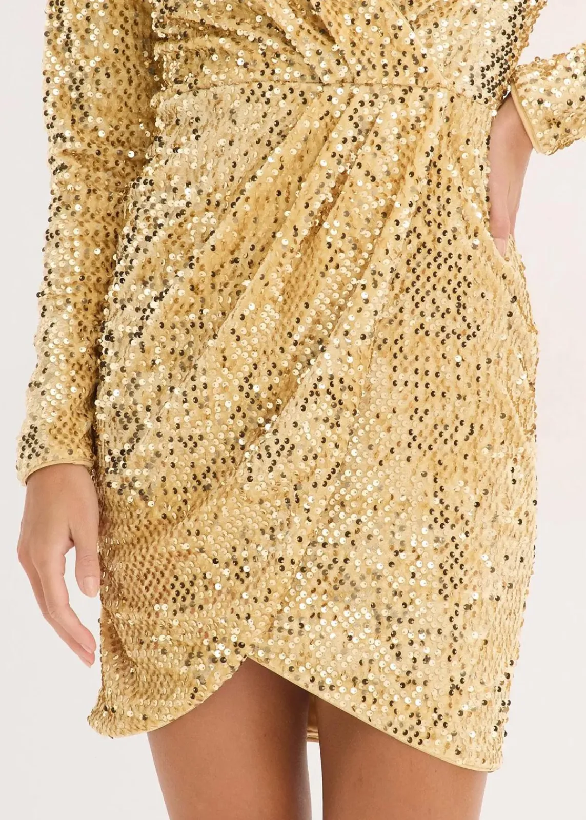 bonprix Kleider|Kurzgrößen^Paillettenkleid aus softem Samt gold