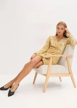 bonprix Kleider|Kurzgrößen^Paillettenkleid aus softem Samt gold
