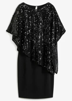 bonprix Kleider^Paillettenkleid mit Überwurf schwarz