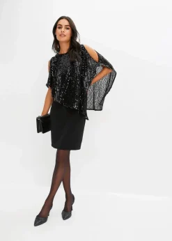bonprix Kleider^Paillettenkleid mit Überwurf schwarz