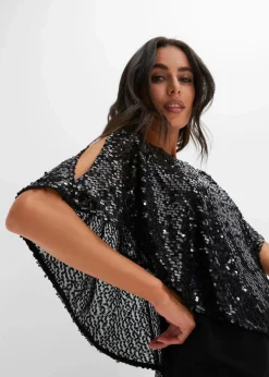 bonprix Kleider^Paillettenkleid mit Überwurf schwarz