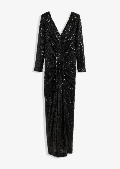 bonprix Kurzgrößen|Kurzgrößen^Paillettenkleid mit Drapierung schwarz