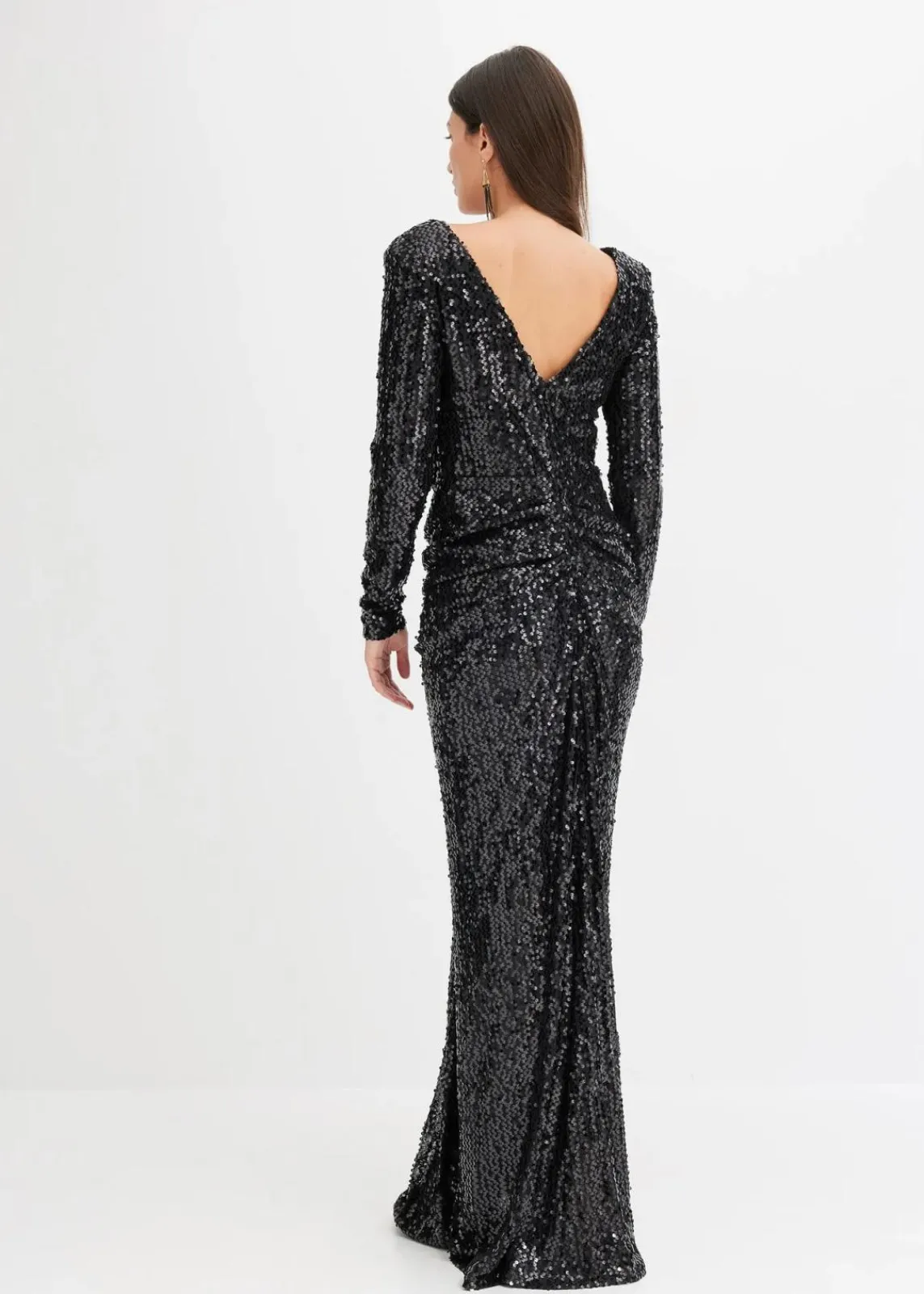 bonprix Kurzgrößen|Kurzgrößen^Paillettenkleid mit Drapierung schwarz